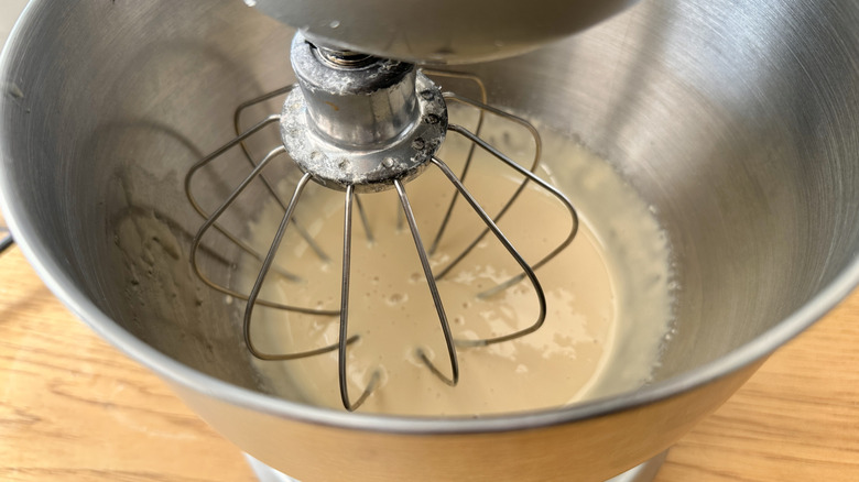 Whipped honey in stand mixer bowl