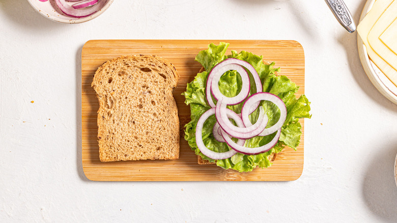 bread with lettuce and onions
