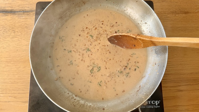 reheating mushroom cream sauce in skillet