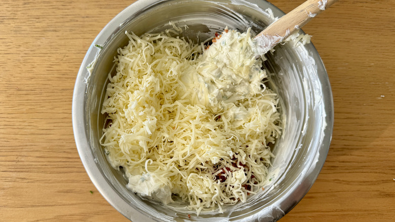 Cheese ball mixture in bowl