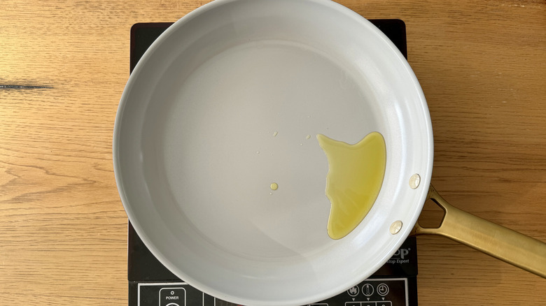 Oil in hot skillet