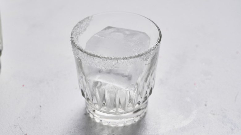 ice cube in rocks glass