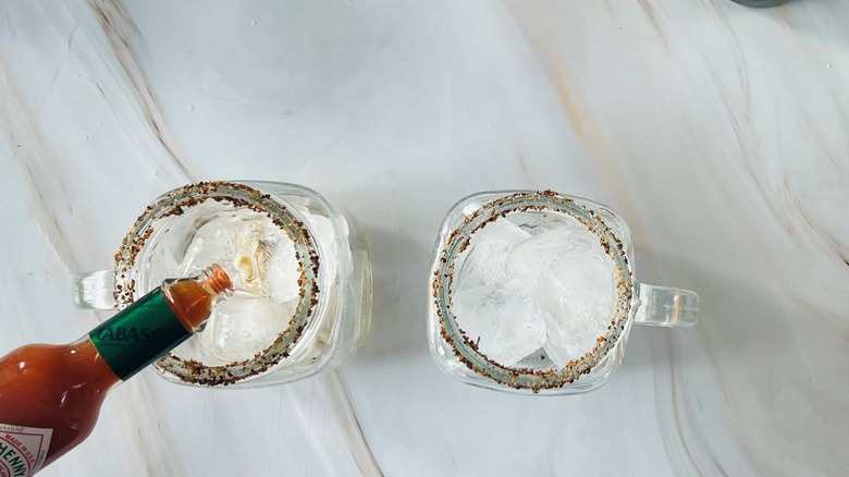 glasses with Tabasco sauce