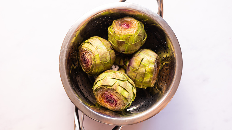 artichokes in steamer 