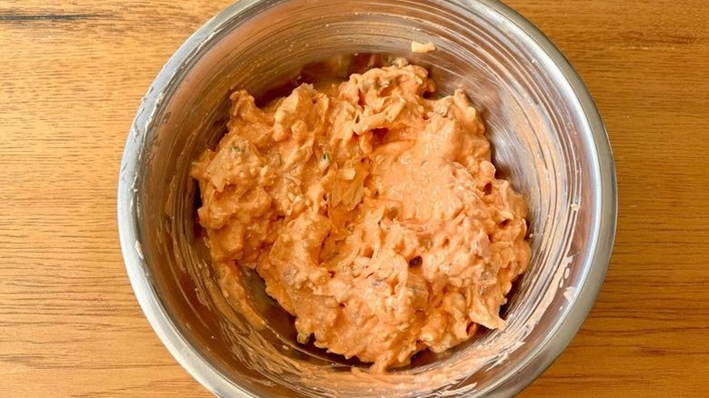 Buffalo chicken dip in bowl