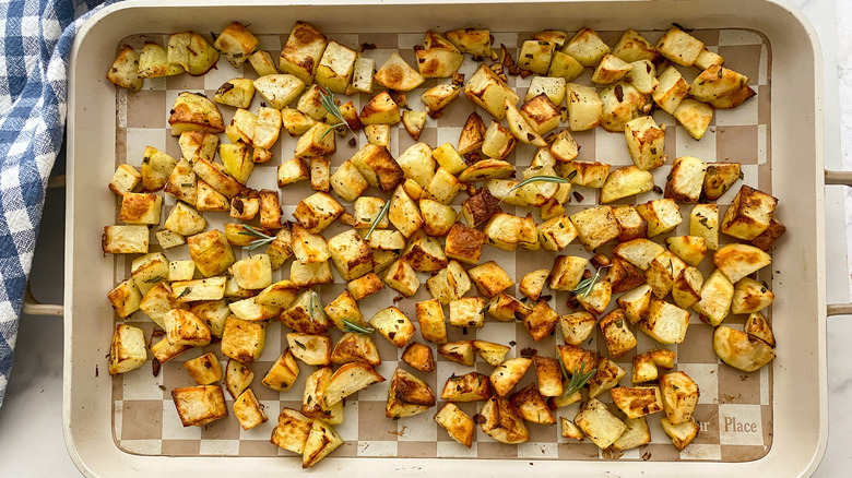 cooked potatoes on pan