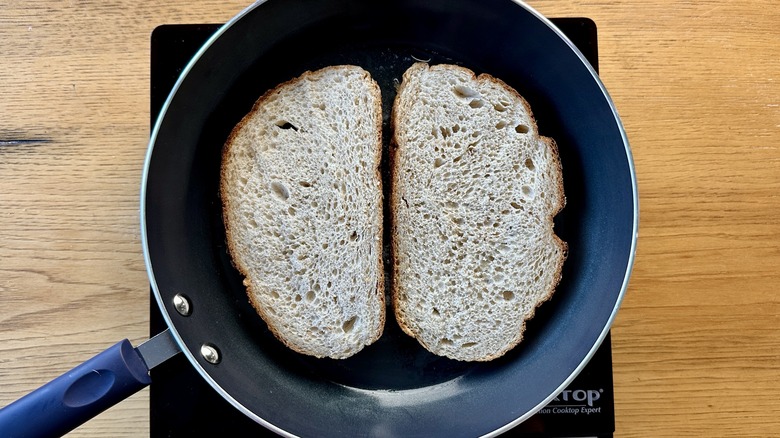 Bread toasting in pan