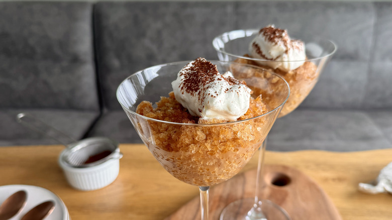Coffee granita in glasses with whipped cream