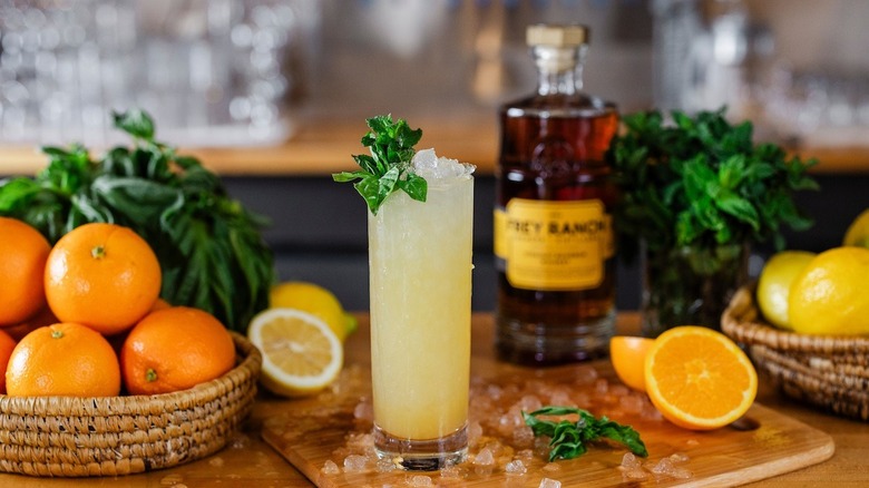 Sun Dog cocktail on wood cutting board