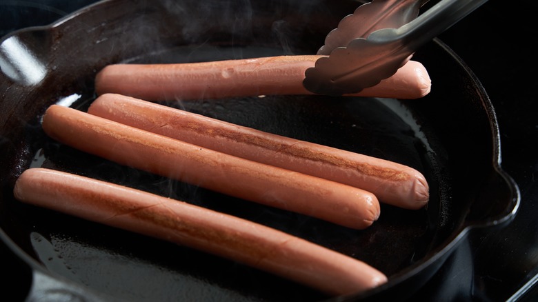 Hot dogs in a frying pan