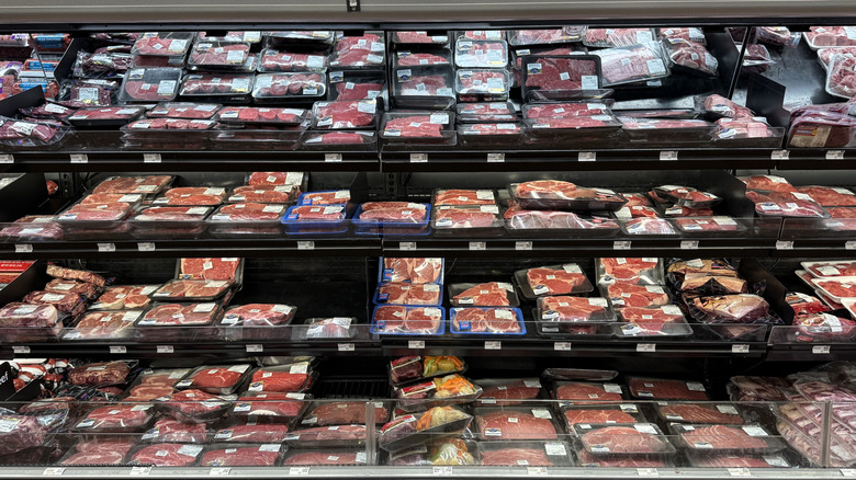 A selection of meats in a case at Walmart