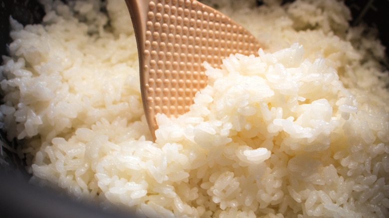 Close up of rice in rice cooker
