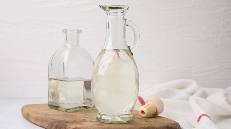 Vinegar in glass vessels on a table