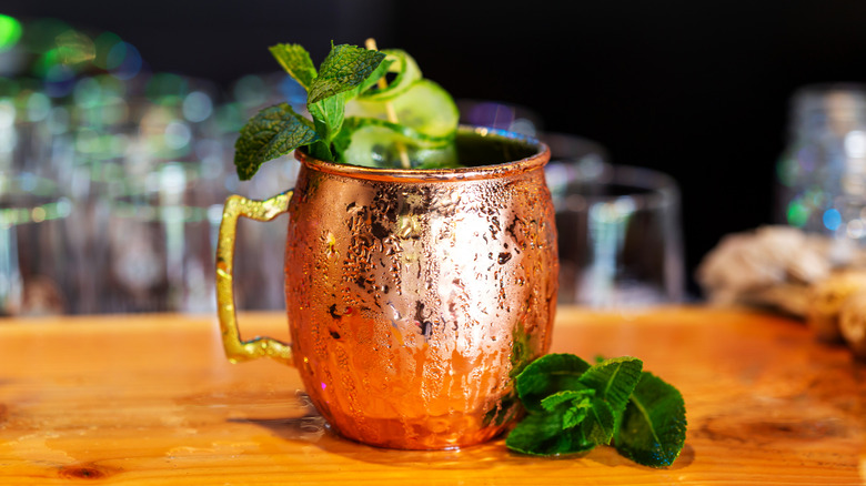 Soju mule in copper cup