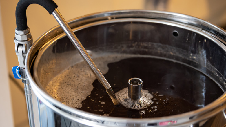 Close-up of homebrew beer kettle
