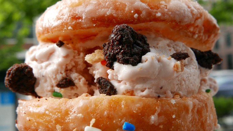 Ice cream stuffed inside of a donut