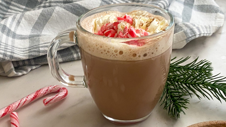 clear mug of peppermint hot chocolate