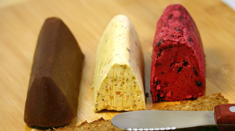 Three compound butters with bread