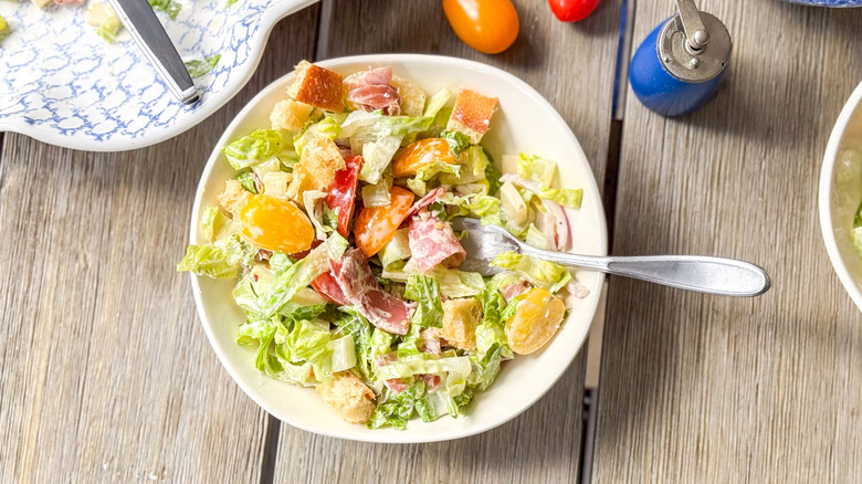 Italian deli grinder salad in bowl on table