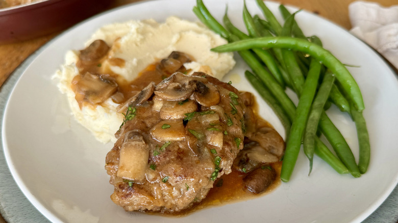 Salisbury steak dinner on plate