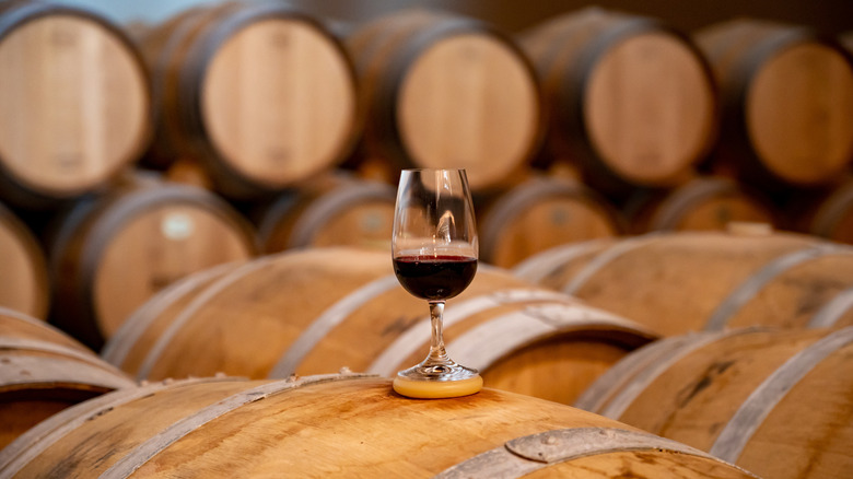 WIne on oak barrels