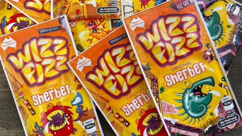 Packets of Wizz Fizz sherbet on a table